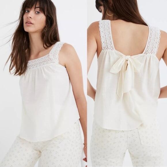Madewell Crochet Tie-Back Tank Top in Cloud Lining ivory cream - Picture 1 of 9